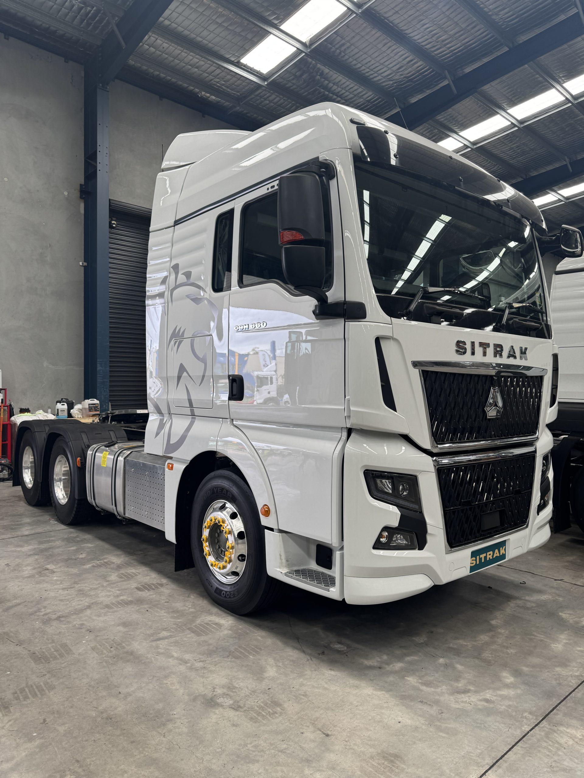 Sitrak prime mover in the Sitrak Trucks Newcastle service workshop