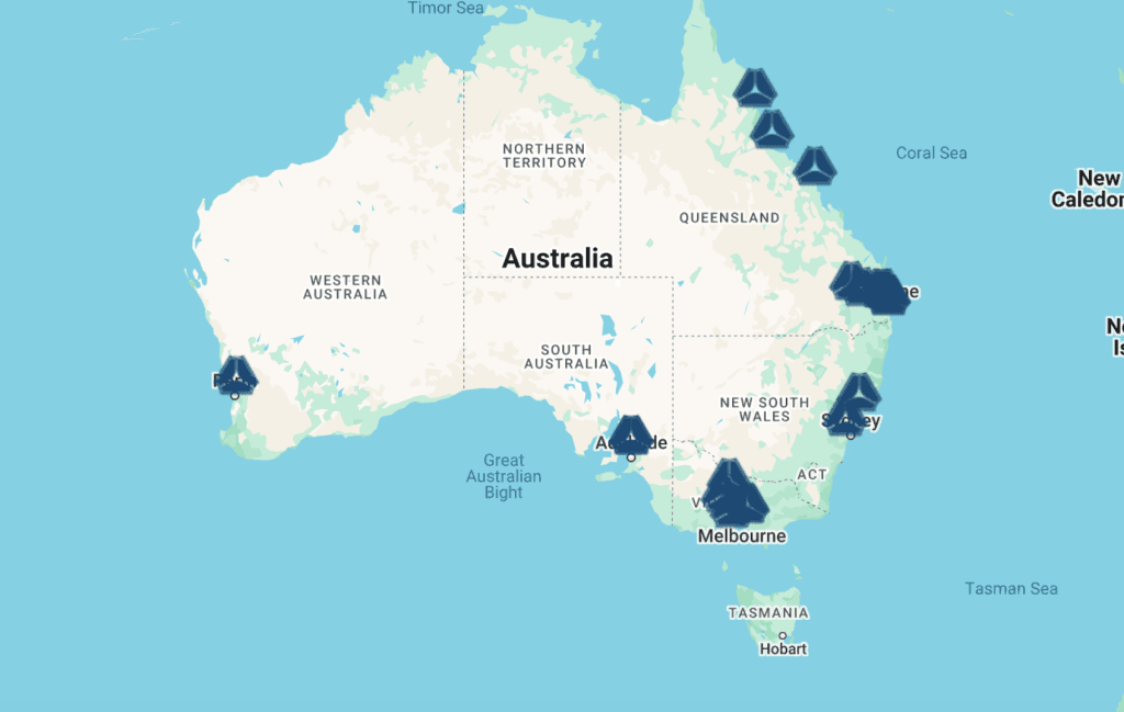 Map of the Sitrak Australia nationwide dealer and service network